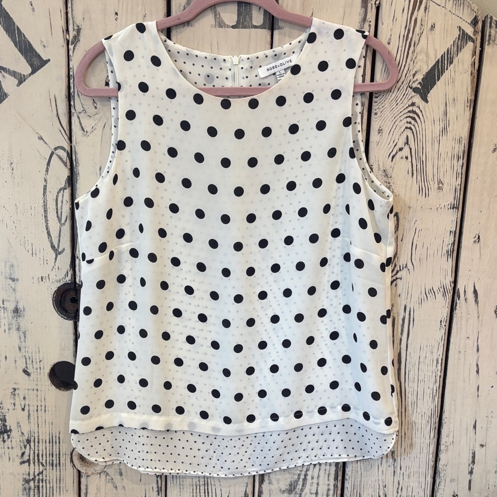 Rose & Olive Black and White Polka Dot Tank Top
